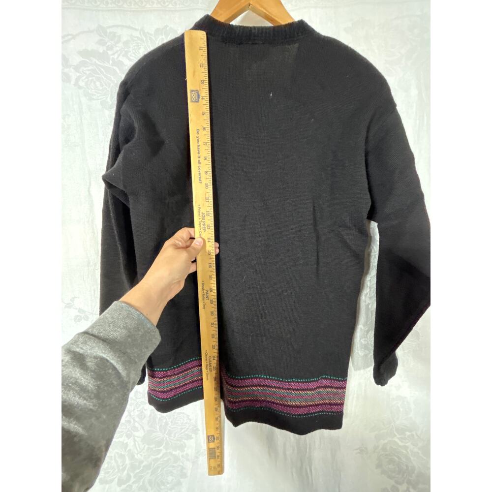 Pendleton Cardigan Sweater Medium Black Pure Virgin Wool Striped Trim Vintage - Picture 9 of 9